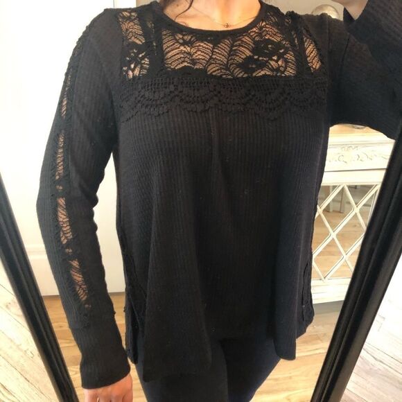 Summer & Rose Thermal Top with Lace Detail Black Sz Small - Picture 1 of 6